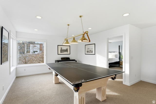 1878 East Ridge Point Drive Bountiful, UT 84010 - Photo 31 of 92 Recreation room with light carpet and recessed lighting