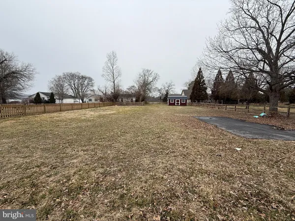 a view of a field with trees in the background