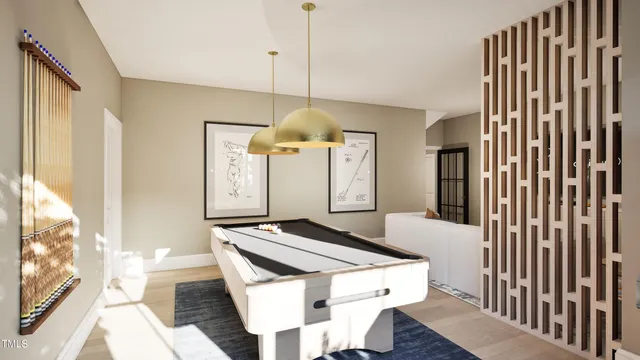 a very nice looking dining room with a table and chairs