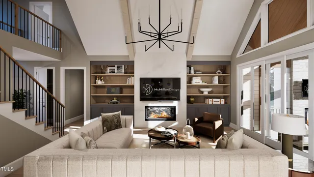 a living room with fireplace furniture and a flat screen tv