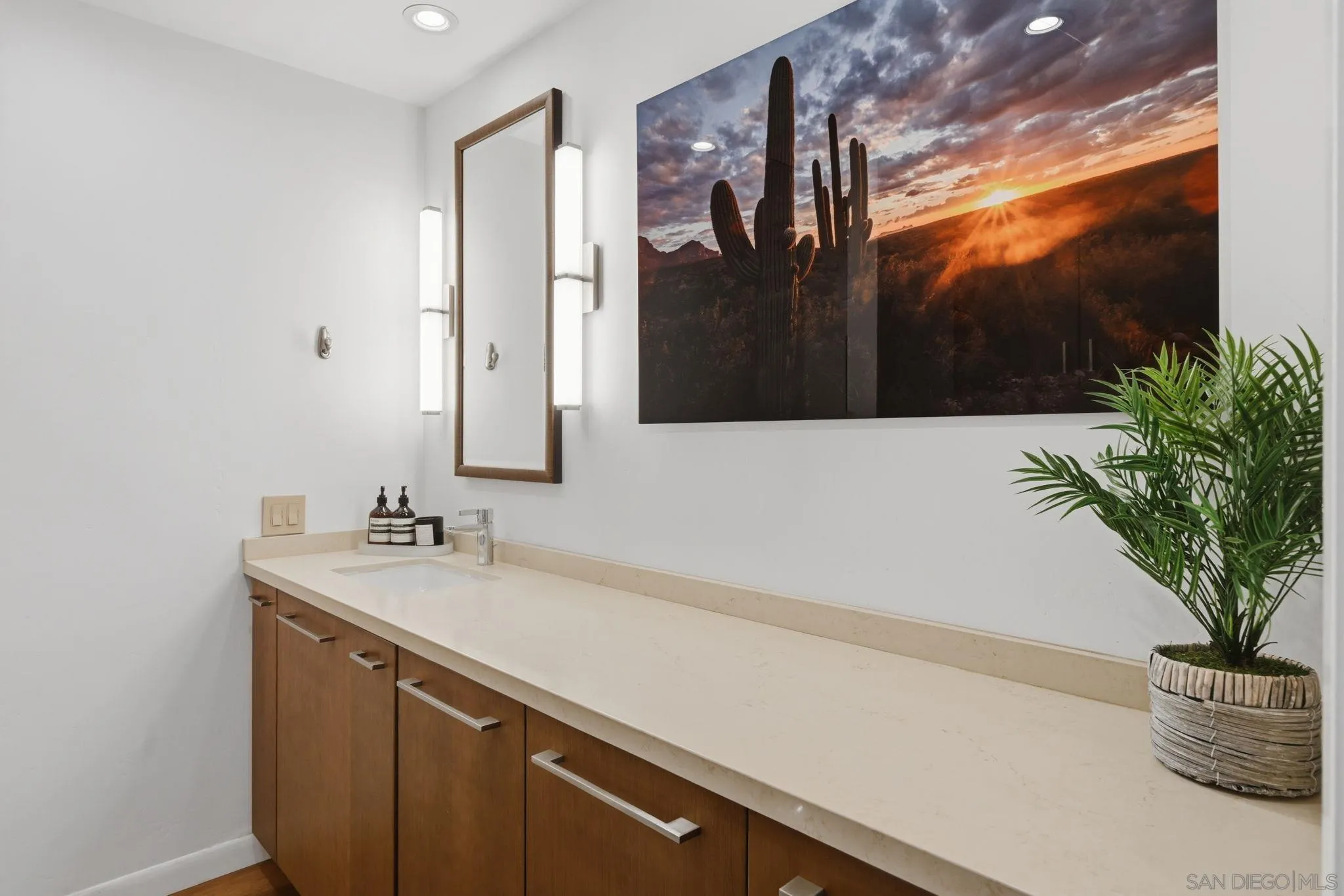1663 Guy Street San Diego, CA 92103 - Photo 5 of 30 a bathroom with a potted plant on a sink and a potted plant