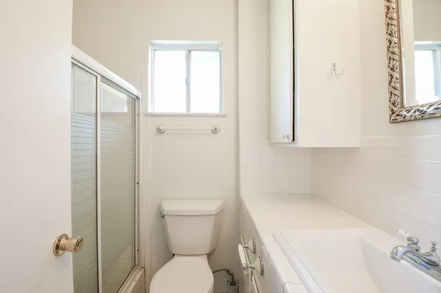 a view of a park with large trees