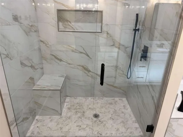a bathroom with a bathtub