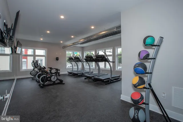 a room with gym equipment