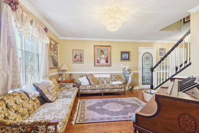 a living room with furniture flowerpot and a rug