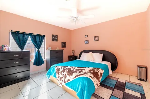 a bedroom with a bed and a dresser