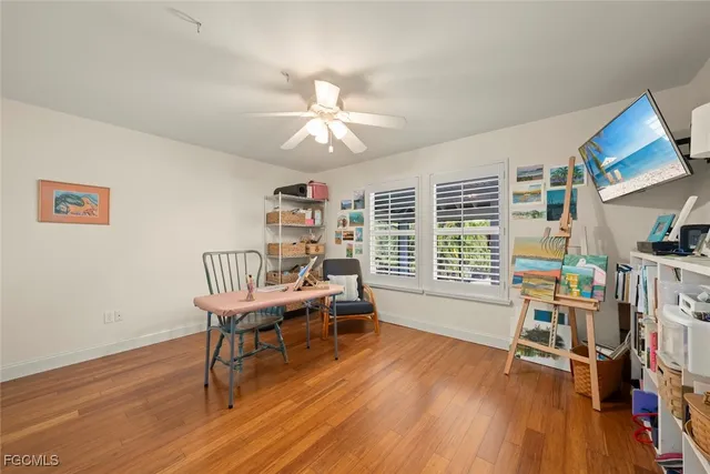 a workspace with wooden floor