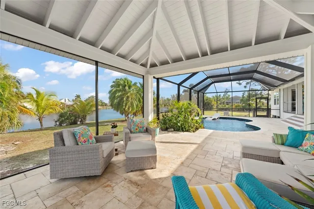 a outdoor space with patio the couches and dining table with garden view