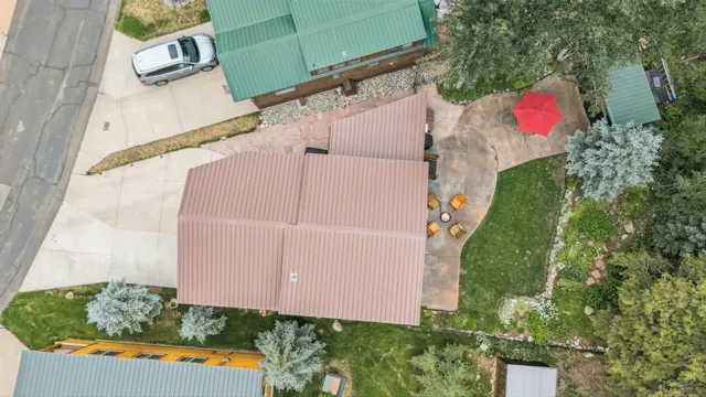 an aerial view of a house