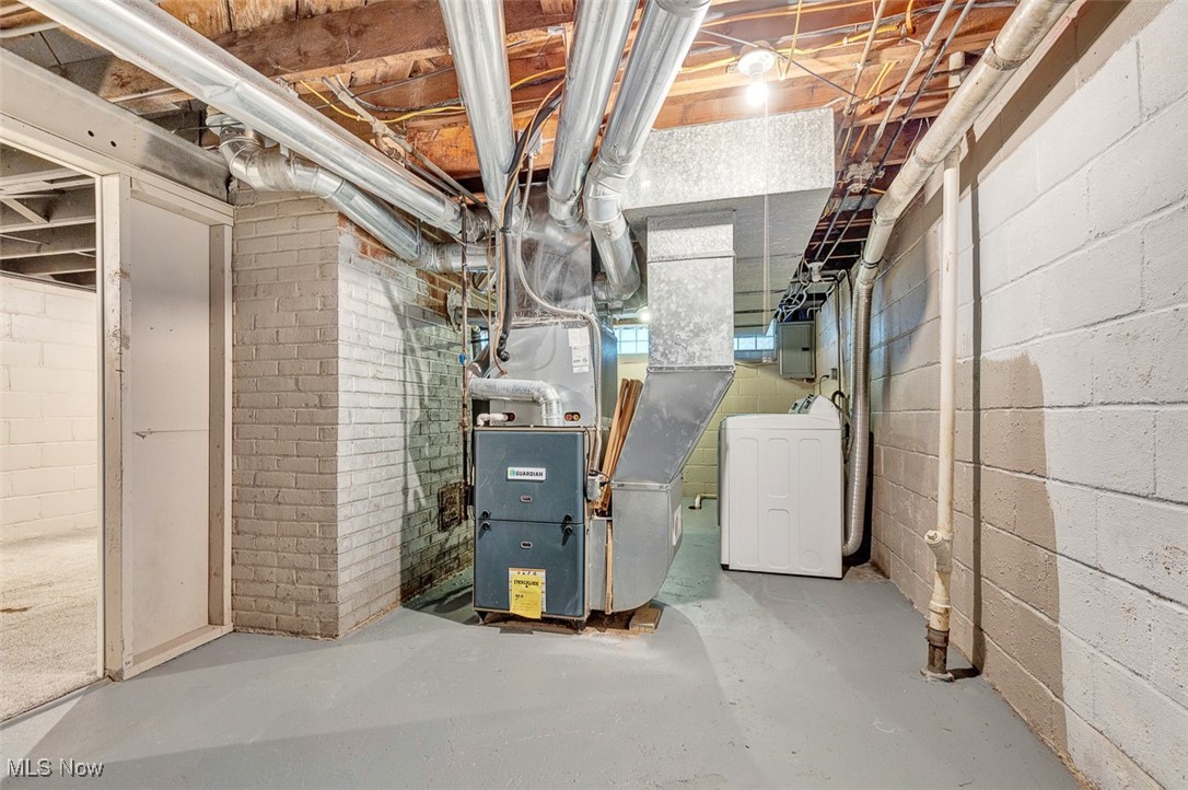 1195 Oxford Road Cleveland, OH 44121 - Photo 29 of 31 Basement with washer / dryer, heating unit, and electric panel