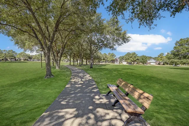 a view of a garden with an outdoor space