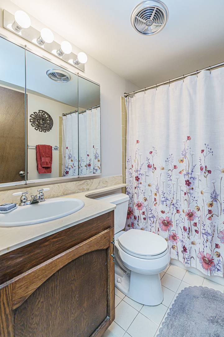 950 Ridgefield Lane Buffalo Grove, IL 60089 - Photo 12 of 24 a bathroom with a sink a toilet and shower curtain