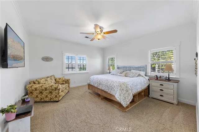 a view of a hallway with windows