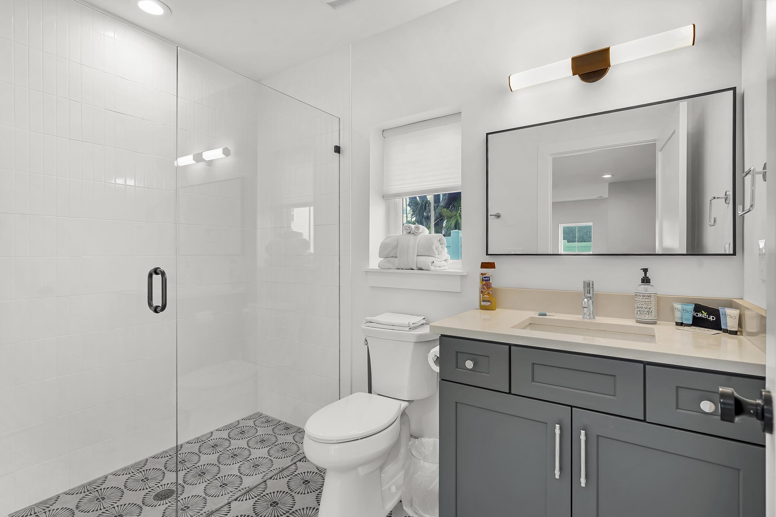 104 7th Street St. Augustine, FL 32080 - Photo 28 of 59 Full bath featuring a shower stall, vanity, and recessed lighting