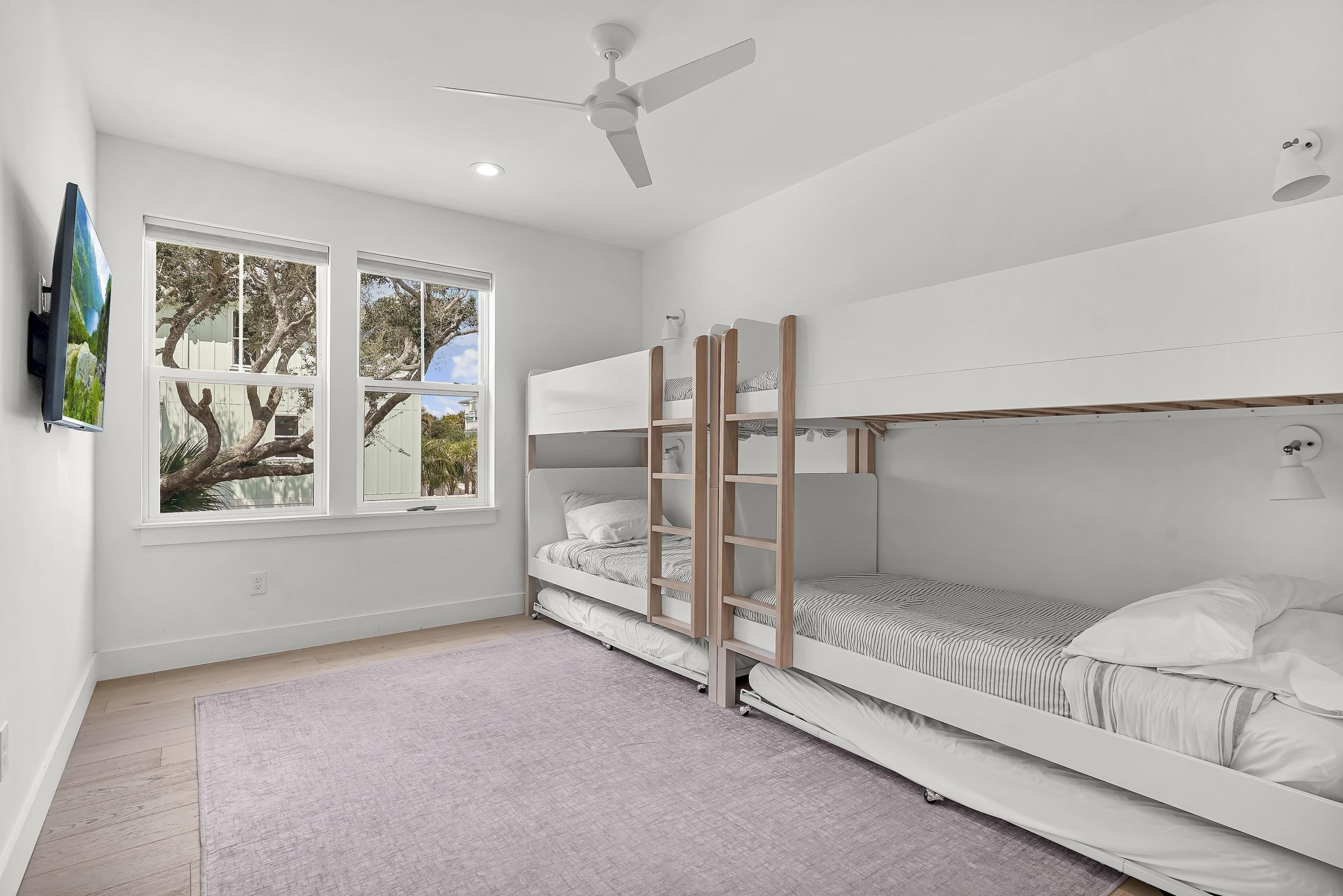 104 7th Street St. Augustine, FL 32080 - Photo 34 of 59 Unfurnished bedroom featuring light wood-style floors, ceiling fan, and recessed lighting