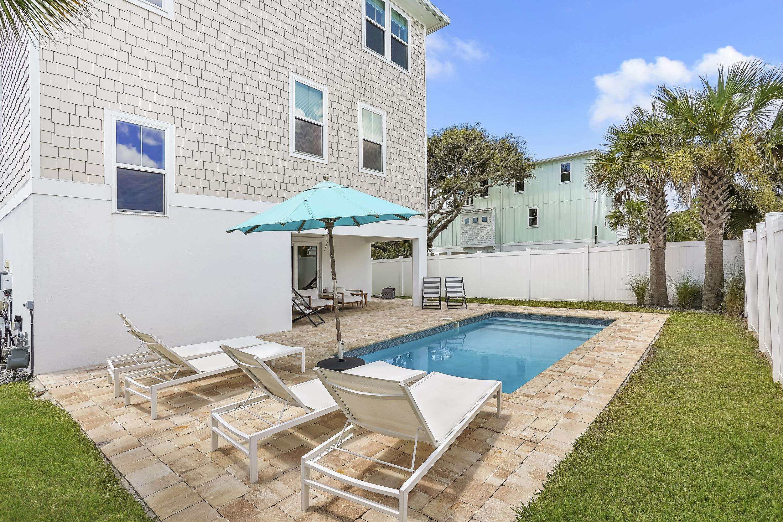 104 7th Street St. Augustine, FL 32080 - Photo 54 of 59 View of swimming pool with patio surround and a fenced backyard