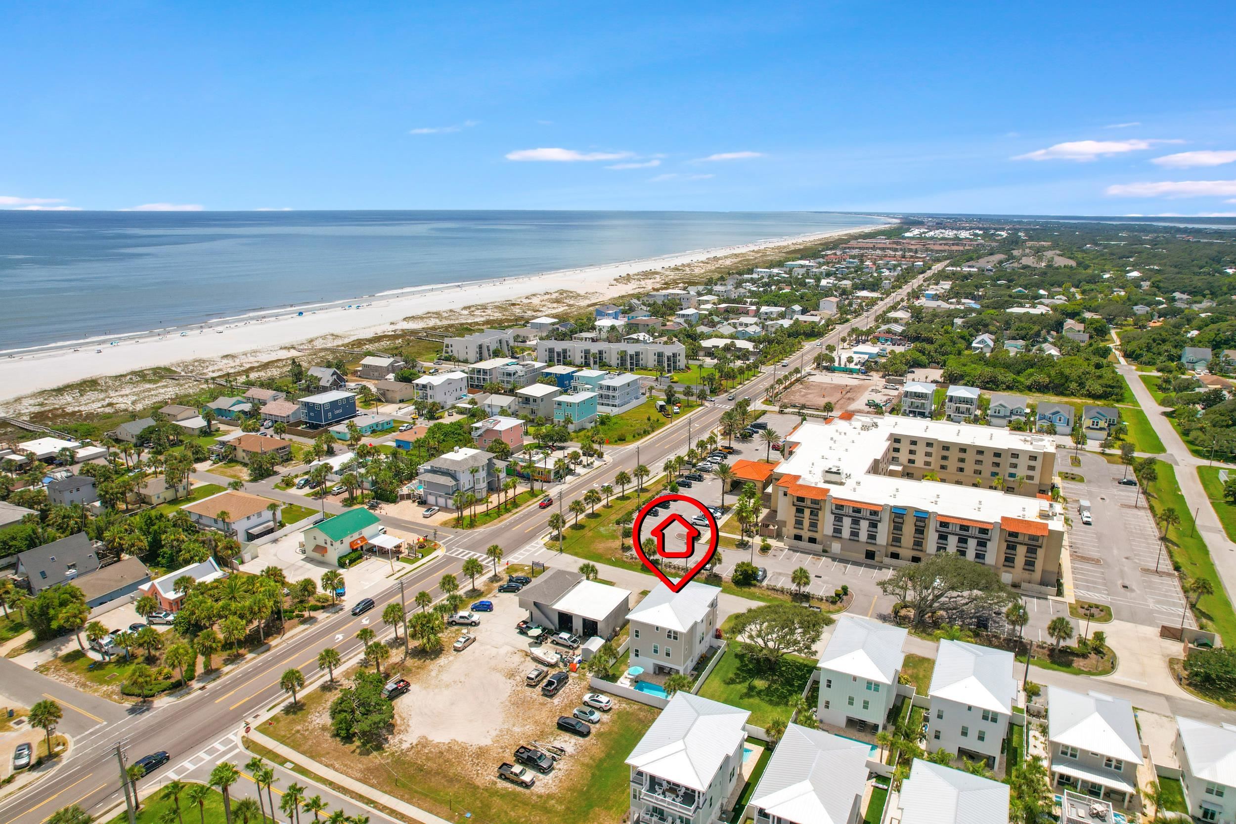 104 7th Street St. Augustine, FL 32080 - Photo 7 of 59 Aerial perspective of suburban area with expansive beach