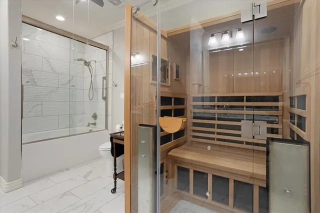 a bathroom with a shower and a sink