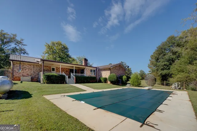 an outdoor view with patio