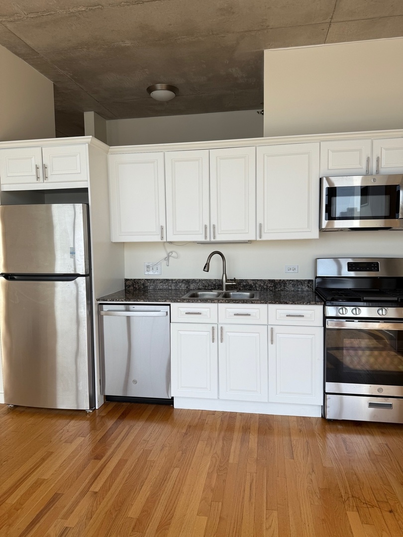 1720 South Michigan Avenue, Unit 2609 Chicago, IL 60616 - Photo 6 of 16 a kitchen with granite countertop a refrigerator and a stove top oven