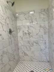 a bathroom with a bathtub