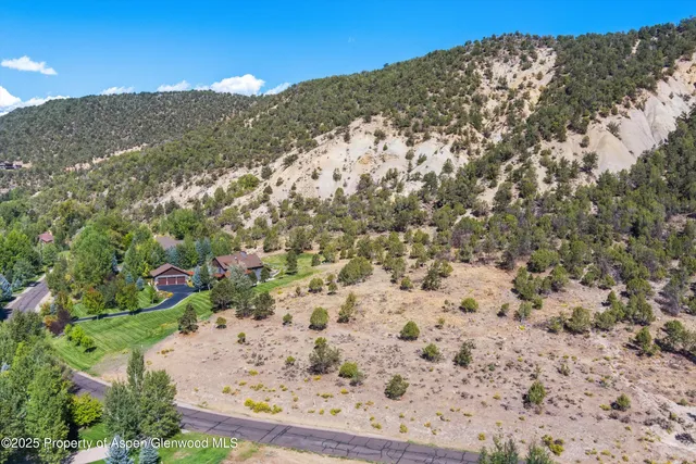 a view of a field with a mountain in the background