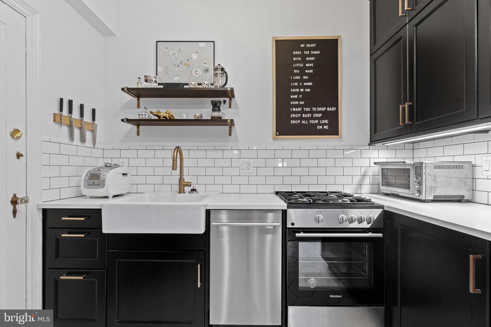 2737 Devonshire Place Northwest, Unit 222 Washington, DC 20008 - Photo 9 of 29 Ebony Cabinets + Farm Sink