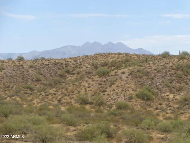 a view of a mountain range with trees in the background