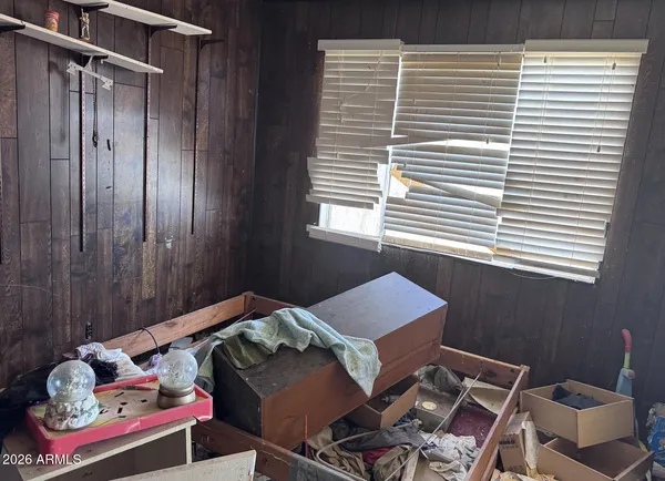a room with a workspace