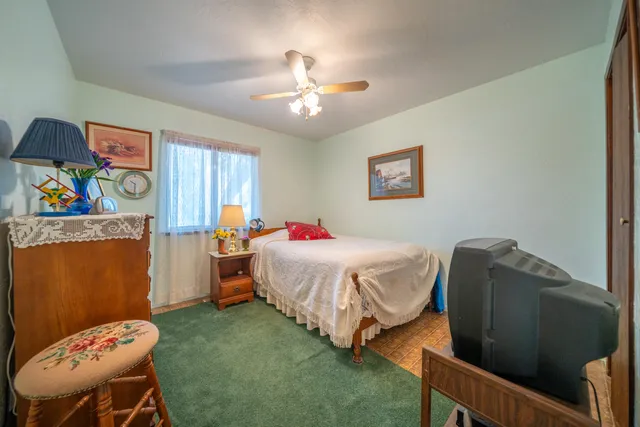 a bed room with a bed and furniture