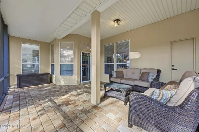 a view of a garden with an outdoor space