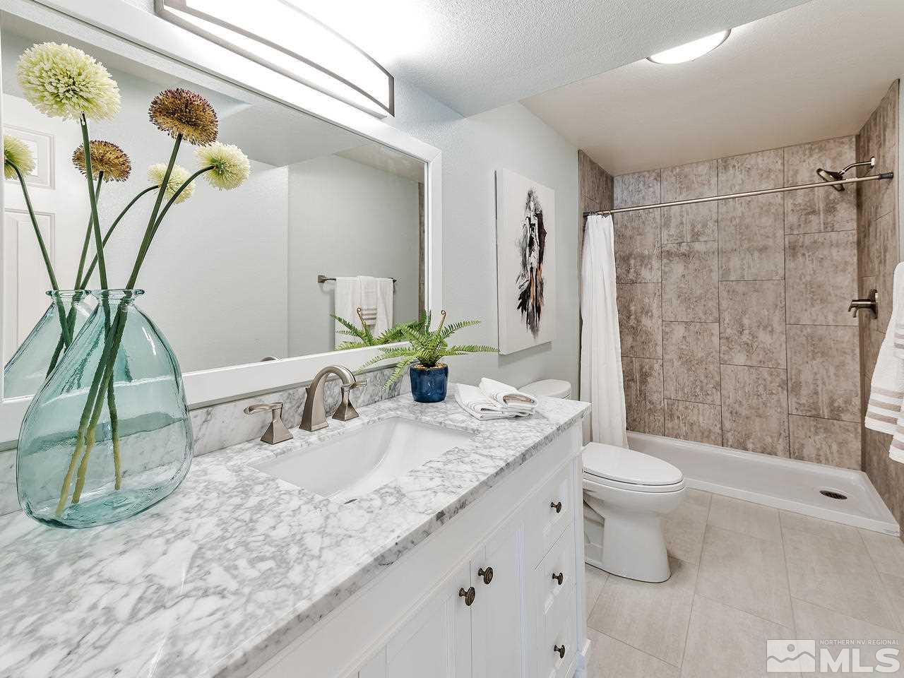 300 Andrew Lane Reno, NV 89521 - Photo 19 of 25 a bathroom with a granite countertop sink a toilet and a mirror