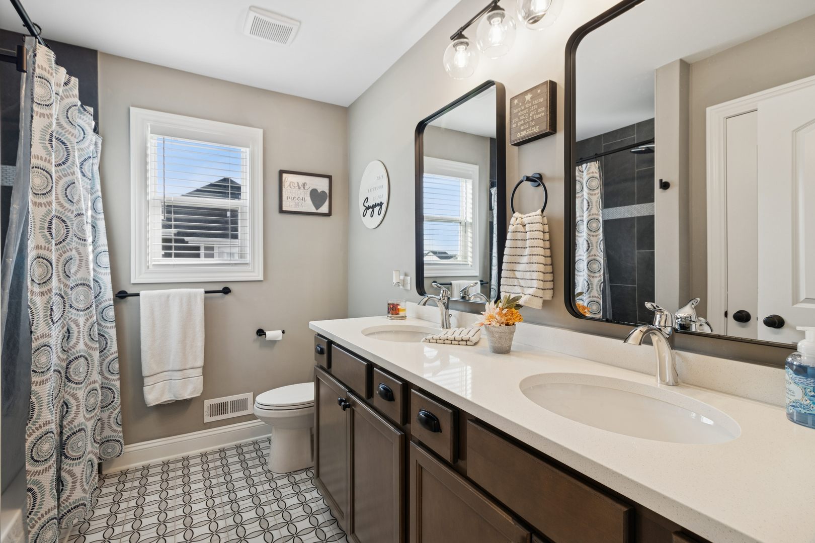 1647 Cobb Street New Lenox, IL 60451 - Photo 22 of 30 a bathroom with a sink a toilet a shower and a mirror
