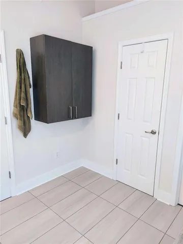 a view of staircase with empty racks