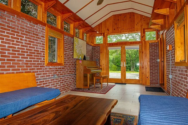 a backyard of a house with seating space