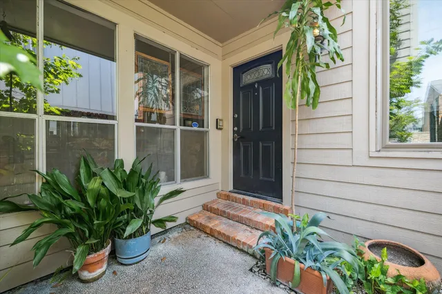 a potted plant sitting in front of a house