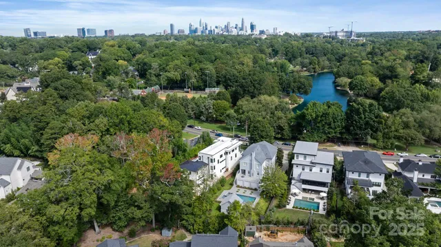 an aerial view of a house with a garden