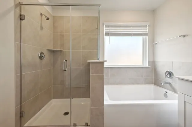 a bathroom with a bath tub and a shower