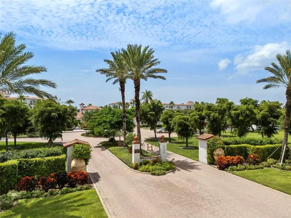 a view of a building with outdoor seating