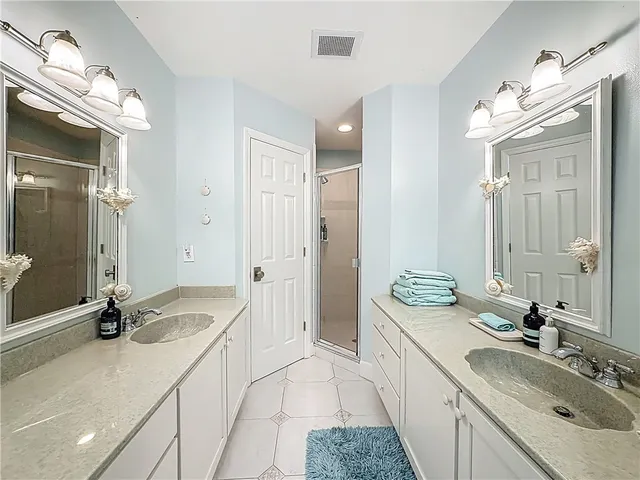 a bathroom with a sink double vanity