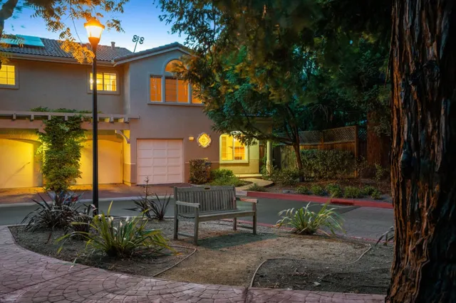 a view of a house with a tree and plants