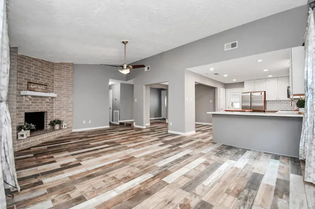 a view of kitchen and kitchen island