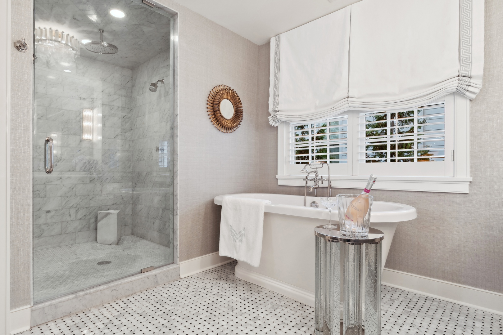 85 Sunset Place Lake Forest, IL 60045 - Photo 37 of 64 a bathroom with a granite countertop sink a mirror and shower