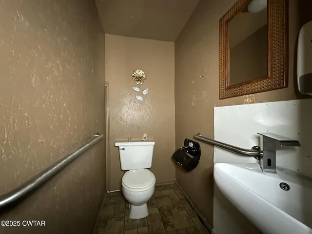 a bathroom with a toilet a sink and mirror