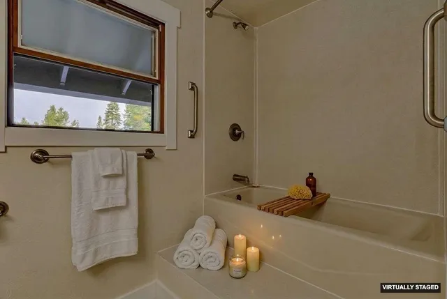 a bathroom with a tub