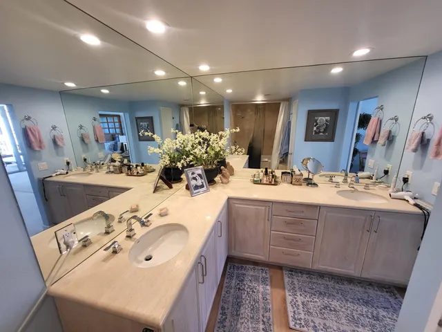 a bathroom with a sink double vanity