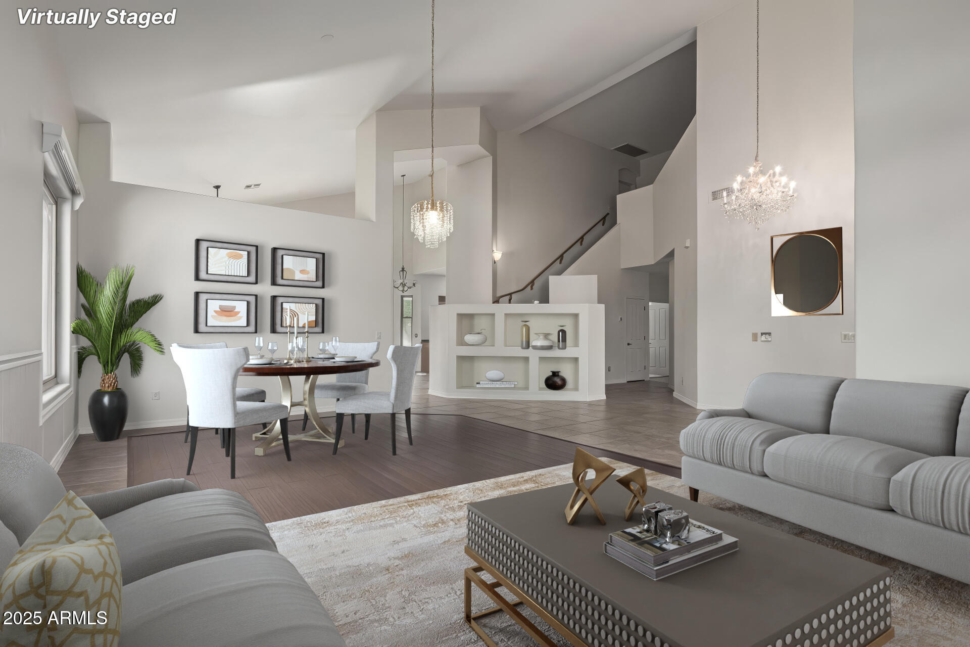 5752 South Crossbow Place Chandler, AZ 85249 - Photo 16 of 51 a living room with furniture kitchen view and a chandelier