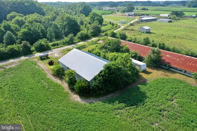 an aerial view of residential houses with outdoor space and street view
