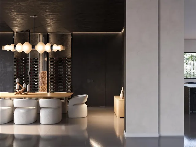 a room with a table and chairs