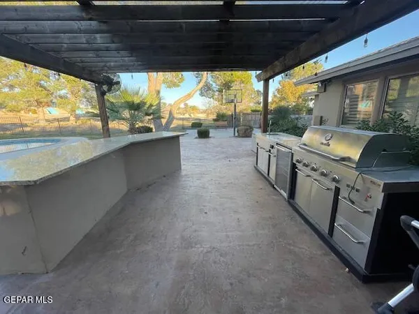 a open kitchen with a large window